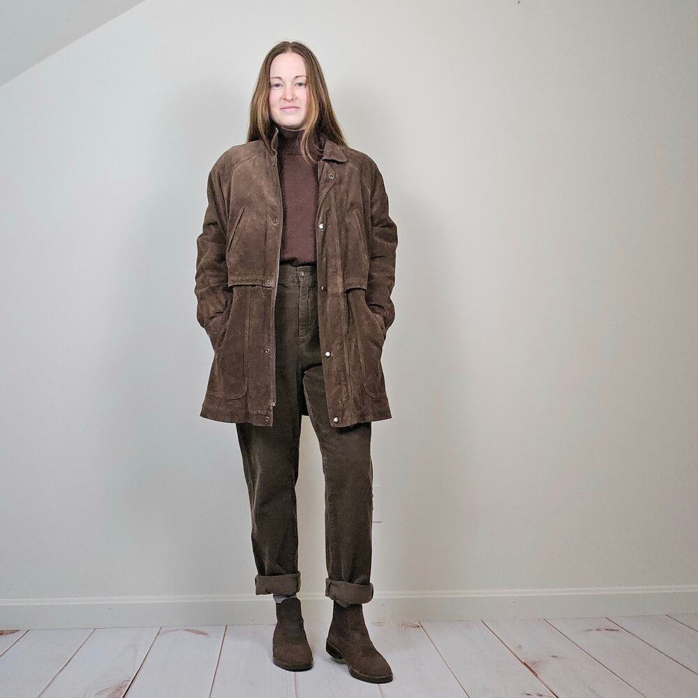 Vintage 90s Suede Trench Coat Brown M
